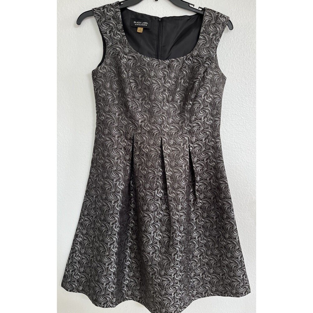 Black Label by Evan Picone Womens Metallic Jacquard Fit & Flare Dress Cocktail